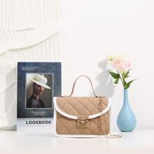 迷你时尚菱形翻盖包，配有链条肩带，女士刺绣小号单肩/斜挎手机包