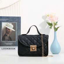 迷你时尚菱形翻盖包，配有链条肩带，女士刺绣小号单肩/斜挎手机包