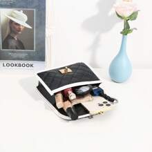 迷你时尚菱形翻盖包，配有链条肩带，女士刺绣小号单肩/斜挎手机包