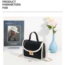 迷你时尚菱形翻盖包，配有链条肩带，女士刺绣小号单肩/斜挎手机包