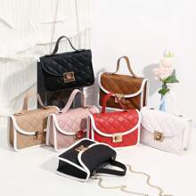 迷你时尚菱形翻盖包，配有链条肩带，女士刺绣小号单肩/斜挎手机包