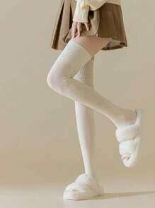 1 双女士过膝袜，加厚毛绒保暖长筒袜，适合秋冬季 - 彩色 - 查看 12