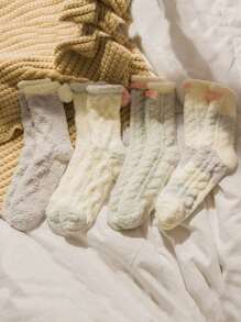 4 Pairs Of Cute Woolen Women's Mid Tube Socks, Winter Warm Socks, And Non Slip Floor Socks. Interesting Plush Socks.Fuzzy Socks - Multicolor - View 12