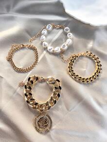 Bộ 4 chiếc/bộ vòng tay chuỗi ngọc trai nữ, thiết kế thanh lịch nhiều lớp, phong cách cổ điển cao cấp, thiết kế nguyên bản, không được sao chép - Nhiều màu - Xem 9