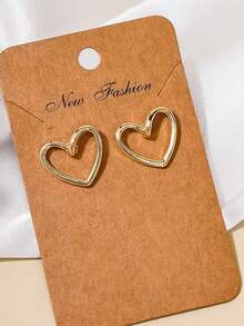 1 Cặp Hoa tai trái tim rỗng bằng kim loại dễ thương phong cách Hàn Quốc thời trang dành cho nữ, thích hợp để đeo hàng ngày và đi làm - Ngôi sao - Xem 3