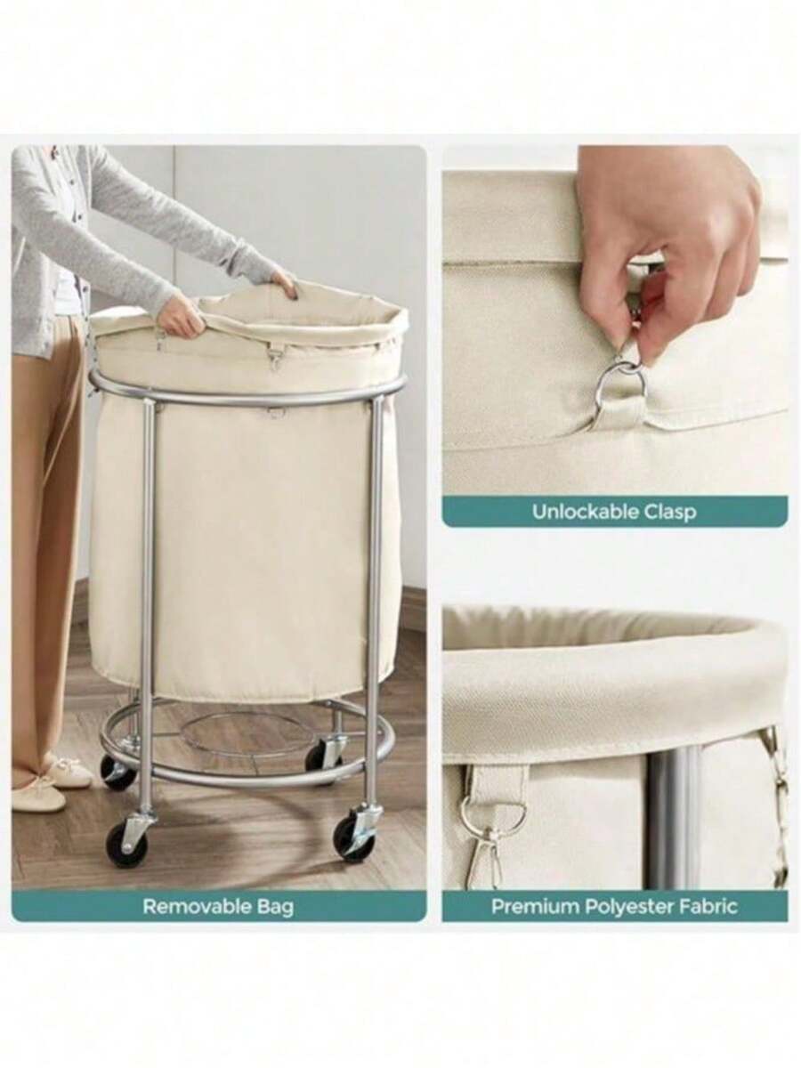 SONGMICS HOME Laundry Basket With Wheels, Rolling Laundry Hamper, Round