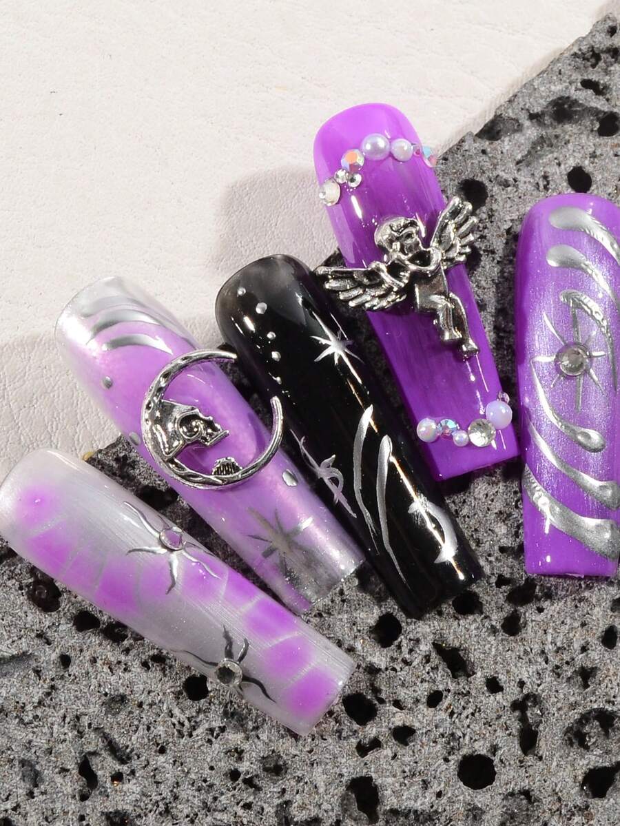 20 件/包 3D 天使宝宝美甲饰品金属指甲天使设计美甲配件 DIY 工艺美甲装饰女士美甲用品 - 銀色 - 查看 1