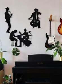 1 Set Black Silhouette Musical Instruments Hanging Wall Decor, Including Saxophone, Cello And Drum Kit, Wall Art For Living Room, Bedroom, Office,Home Decor ,Room Decor,Wall Decor Gifts Birthday Graduation