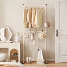 Floor Standing Double Layer Clothes Rack, Home/Bedroom Hanging Garment Rack, Bedside Luxury Clothes/Bag Storage Hanger Stand, Portable Wardrobe, Bedroom Closet, Entryway Coat Rack, Living Room Display Rack, Bathroom Storage Shelf - Multicolor - View 2