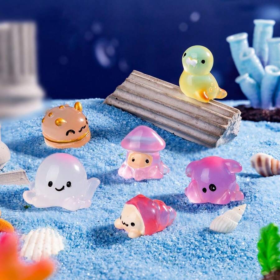 6 件卡通滴油手工贝壳、鲸鱼、螃蟹、鱼海洋景观装饰套装 DIY 树脂小配件 - 彩色 - 查看 1
