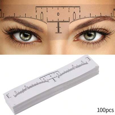 100 Pcs/Pack Eyebrow Ruler Stickers, Suitable For Microblading Disposable Adhesive Eyebrow Measuring Template, Makeup Tool