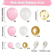 106 UNIDADES Guirnalda de globos rosa y dorado, globos de confeti rosa pastel, blanco y dorado para decoración de fiestas de cumpleaños, duchas nupciales, bodas y celebraciones