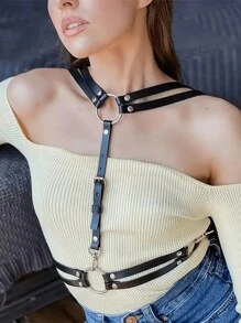 1pc Women's Dark Gothic Punk-Style Double-Layer Sexy Corset Strap, Suitable For Daily Wear - Black - View 4