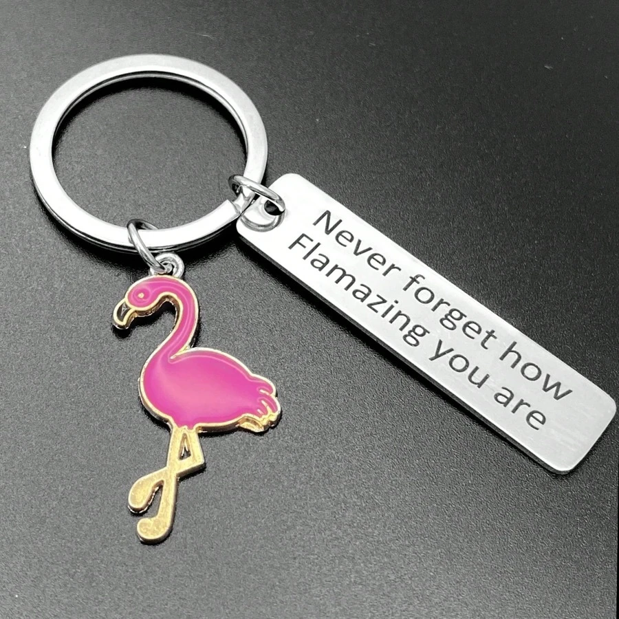 1pc Stainless Steel Inspirational Flamingo Keychain, "Never Forget How Flamazing You Are" Car Accessories Bag Charm School Cute Goth Y2k Christmas Gift Ideas Gifts For Mother, Father, Graduation, And Teacher - Silver - View 1