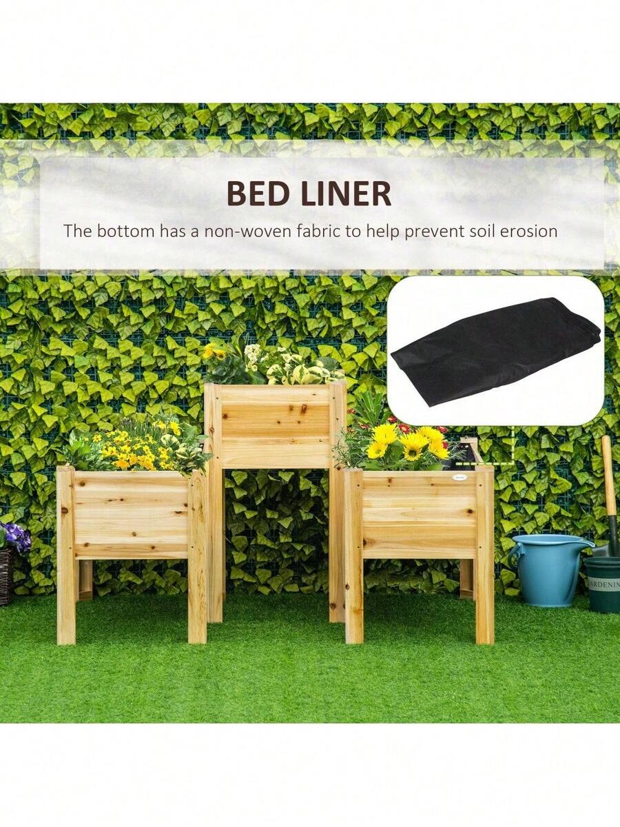 Outsunny Raised Garden Bed Set Of 3, Wooden Elevated Planter Box With