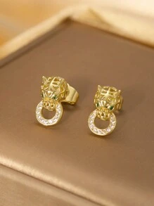 4pcs/Set Fashion Leopard Head Necklace, Earrings, Ring, Bracelet Jewelry Set, Suitable For Women, Party & Holiday Wear