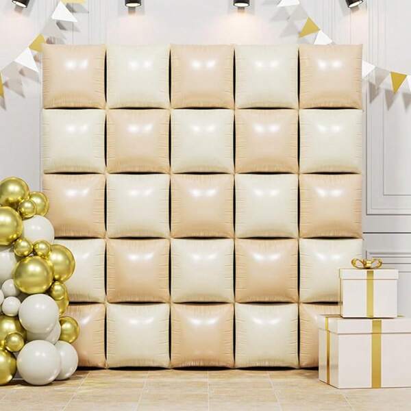 19-Inch Double-Sided Square Aluminum Foil Balloons Wall, Light Brown And Cream, Suitable For Bridal Shower, Wedding, Birthday Party, Christmas Party, New Year Decoration Background