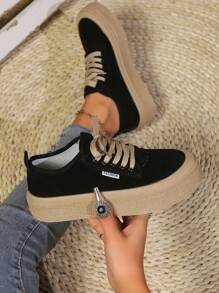 2025 Autumn New Canvas Shoes For Women, Platform Thick Sole Lightweight Casual Sneakers, Soft Bottom Sports Shoes - Black - View 6