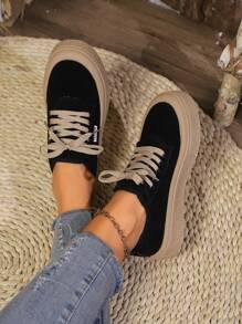 2025 Autumn New Canvas Shoes For Women, Platform Thick Sole Lightweight Casual Sneakers, Soft Bottom Sports Shoes - Black - View 5