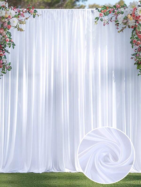 2pcs White Satin Backdrop Curtain, White Polyester Photography Backdrop For Wedding Party Ceremony Stage Decor, Bridal Party, Anniversary Party Stage Decor, Bridal Party, Anniversary Party Stage Decor, Babe Shower Birthday Party Home Room Photo Backdrop Decor Party White Satin Curtain Background Decoration