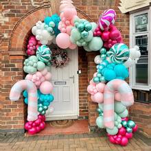 Bộ bóng bay Giáng sinh hình vòm 146 chiếc màu hồng đỏ xanh lục xanh lam bong bóng cao su vòng hoa màu hồng xanh lá cây kẹo que Giáng sinh bong bóng lá kim xoáy cho trang trí tiệc sinh nhật năm mới ngày lễ - Nhiều màu - Xem 5