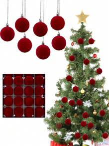 16 quả bóng treo trang trí bằng nhung, bóng trang trí cây thông Noel, bộ bóng đèn trang trí Giáng sinh chống vỡ, bóng trang trí bằng nhung nhựa, thích hợp để tổ chức lễ hội, tiệc sinh nhật, tiệc tùng, trang trí nhà cửa, đạo cụ chụp ảnh, trang trí nhà cửa tiệc cưới ngày lễ Giáng sinh (màu đỏ) - Đỏ - Xem 2
