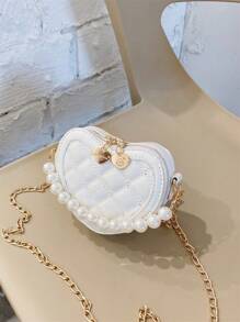 新款刺绣心形女童手提包，时尚公主风珍珠装饰手提包，时尚节日礼物 - 彩色 - 查看 13