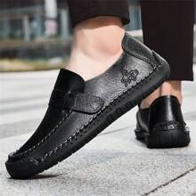 Bequeme Slip-On Lederschuhe, modisch britischer Stil Herrenleder Schuhe, atmungsaktive leichte Fahrschuhe