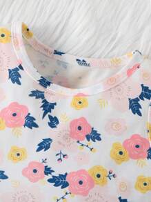 2pcs Girls Cute Polo Collar Short Denim Jacket & Floral Print Dress Set, For Spring & Autumn - Multicolor - View 5