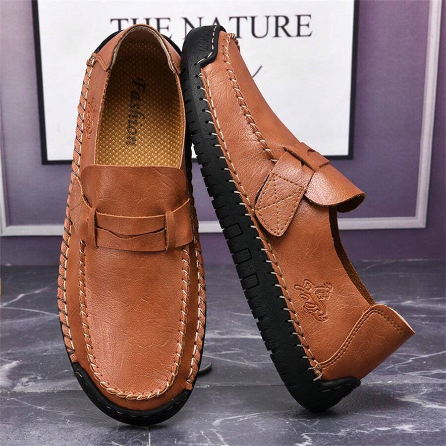 Bequeme Slip-On Lederschuhe, modisch britischer Stil Herrenleder Schuhe, atmungsaktive leichte Fahrschuhe