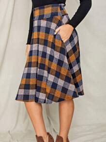Boho Retro Knee Length Skirt Ditsy Floral - Mustard Yellow - View 5