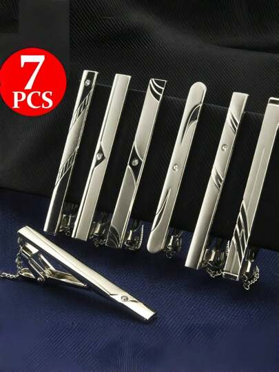 1 pieza / 7 piezas Pinzas de corbata con cadena para traje de vestir de hombre, pinzas de corbata de moda de metal para boda y negocios, regalos para esposo y novio