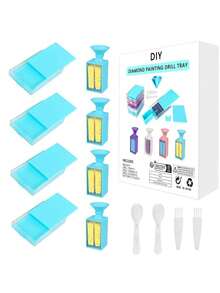 8 件/套钻石画工具和配件，适用于 DIY 艺术工艺品用品，4 件钻石画收纳托盘，带 4 件可拆卸漏斗，创意钻石印花收纳盒，带刷子、勺子和水钻珠子分类托盘 - 彩色 - 查看 7
