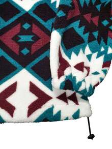 女士休闲复古几何印花羊毛长袖夹克 - 藍白色 - 查看 5