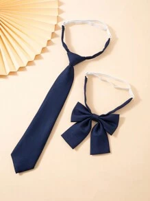 2pcs/Set 33cm Adjustable Solid Color Necktie With Bowtie Set For Boys And Girls,  Prefect For Students Uniform, Performance, Party, Etc. - Multicolor - View 7