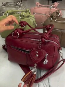 Fashion Women's Handbags Korean Style Shoulder Bags Versatile Crossbody Bags With Multiple Zippers - 酒紅色 - 查看 2