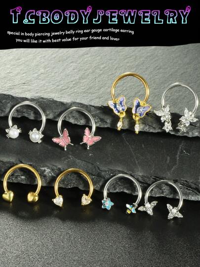 1PC Aço Inoxidável Ferradura Nariz Anel Tragus Hélix Cartilagem Brincos 10mm 16g Septo Piercing Jóias Hoop Daith Brinco