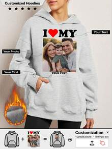 A Customized Women's Crew Neck Thickened Loose Hoodie With Custom Patterns Can Be Your Family, Pets Or Cartoons, About Anything And Everything. - Grey - View 1