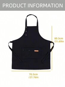 1pc Waterproof And Oil-Resistant Kitchen Apron With Pockets, Polyester Anti-Fouling Apron For Household, Restaurant, Crafts, Garden, BBQ, School, Cafe, Unisex (Black)