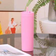 16oz Bình nước Với Nắp Và Rơm rạ , Hai Lớp Máy hút bụi Cốc cách nhiệt , Có thể mang đi Mờ Có thể tái sử dụng Nhựa Cốc , Thích hợp Đối với Cắm Trại Ngoài Trời Du lịch , Quà tặng ngày lễ - màu đen - Xem 7