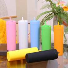 16oz Bình nước Với Nắp Và Rơm rạ , Hai Lớp Máy hút bụi Cốc cách nhiệt , Có thể mang đi Mờ Có thể tái sử dụng Nhựa Cốc , Thích hợp Đối với Cắm Trại Ngoài Trời Du lịch , Quà tặng ngày lễ - màu đen - Xem 2