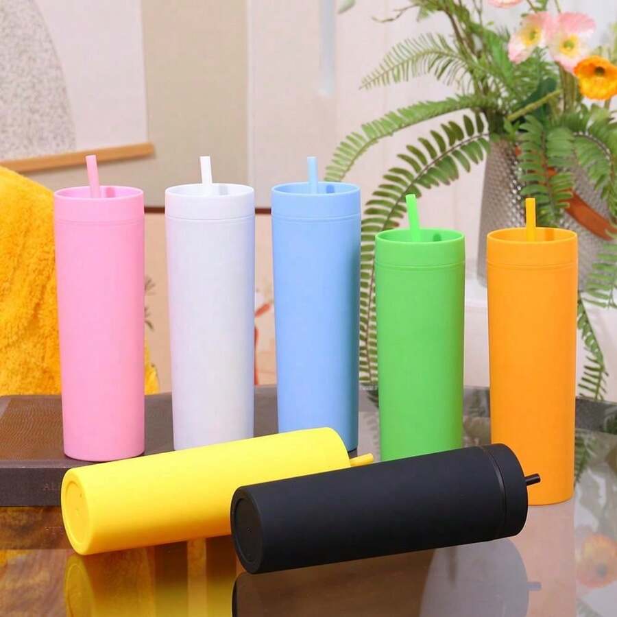 16oz Bình nước Với Nắp Và Rơm rạ , Hai Lớp Máy hút bụi Cốc cách nhiệt , Có thể mang đi Mờ Có thể tái sử dụng Nhựa Cốc , Thích hợp Đối với Cắm Trại Ngoài Trời Du lịch , Quà tặng ngày lễ