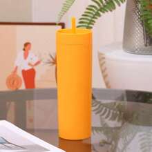 16oz Bình nước Với Nắp Và Rơm rạ , Hai Lớp Máy hút bụi Cốc cách nhiệt , Có thể mang đi Mờ Có thể tái sử dụng Nhựa Cốc , Thích hợp Đối với Cắm Trại Ngoài Trời Du lịch , Quà tặng ngày lễ - màu đen - Xem 12
