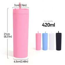 16oz Bình nước Với Nắp Và Rơm rạ , Hai Lớp Máy hút bụi Cốc cách nhiệt , Có thể mang đi Mờ Có thể tái sử dụng Nhựa Cốc , Thích hợp Đối với Cắm Trại Ngoài Trời Du lịch , Quà tặng ngày lễ - màu đen - Xem 9