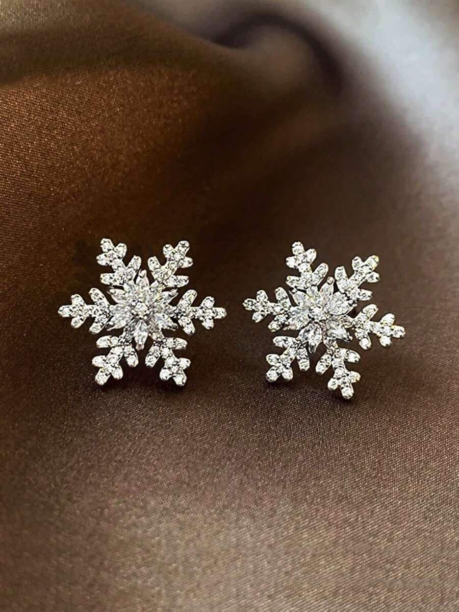 1 对优雅甜美优雅奢华精致玻璃镶嵌雪花圣诞限量版时尚女士耳环 - 銀色 - 查看 1