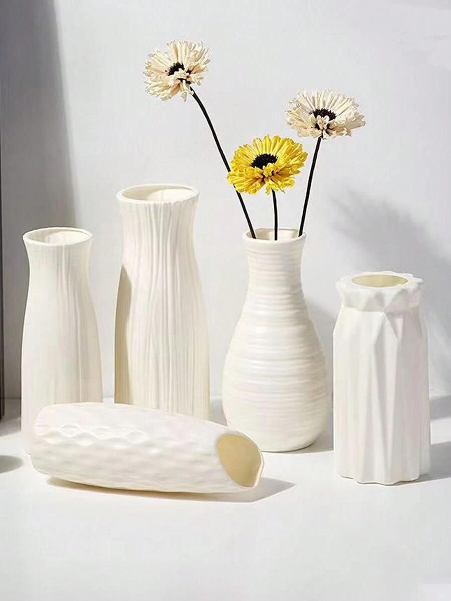 1 件装花卉和植物的白色塑料花瓶，落地式花瓶，适用于家庭、客厅、卧室、餐桌、阳台、宿舍、办公室、橱柜、壁炉、婚礼、派对、节日装饰