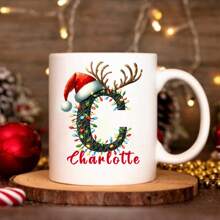1 pieza Taza de café personalizada de 11 onzas con letra del nombre personalizada - Diseña tu propia taza personalizada, Taza de cerámica con letra de la A a la Z, Taza de novedad, Taza de té blanca, Vajilla de verano e invierno, Regalo de cumpleaños, Regalo para fiesta familiar