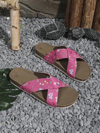 子供用フラットコルクストラップビーチスリッパ、ファッショナブルなカジュアルスリップオンサンダル、韓国風アウトドア用