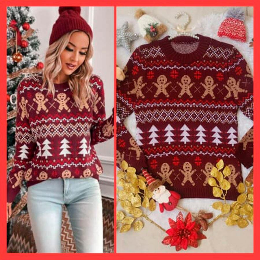 sueter navideño GALLETA DE JENGIBRE - Burdeos - Ver 1