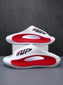 大码男士 36-49 新款拖鞋，时尚字母 B 印花，适合派对、度假、海滩、户外、休闲、运动，EVA 厚防滑软底舒适露趾一脚蹬凉鞋 - 白色 - 查看 1